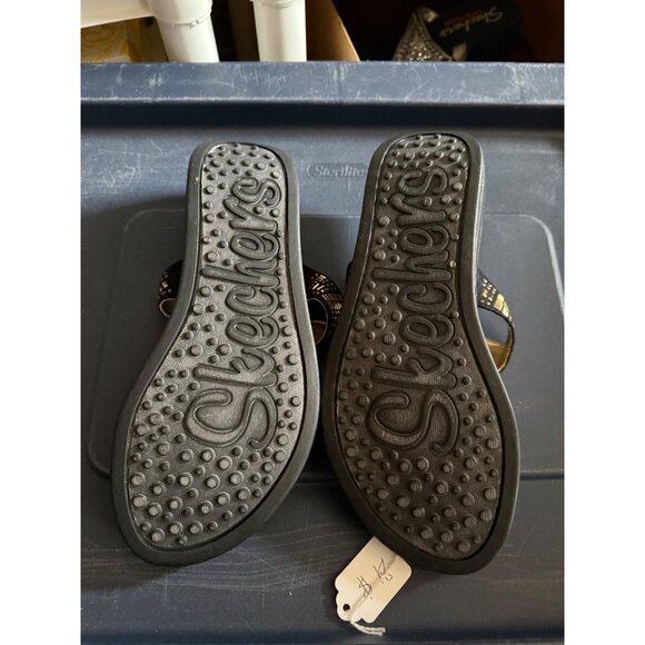 Skechers Black Gold Rhinestone-Studded Memory Foam Relaxed Fit Sandals Womens Si - Picture 4 of 4